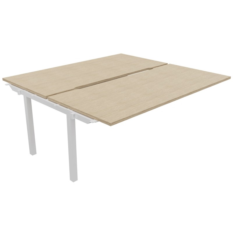 Bureau droit partagé 2 postes Burocolor échancré - Suivant - L.180 x P.163 cm - Plateau Chêne - Pieds Blanc