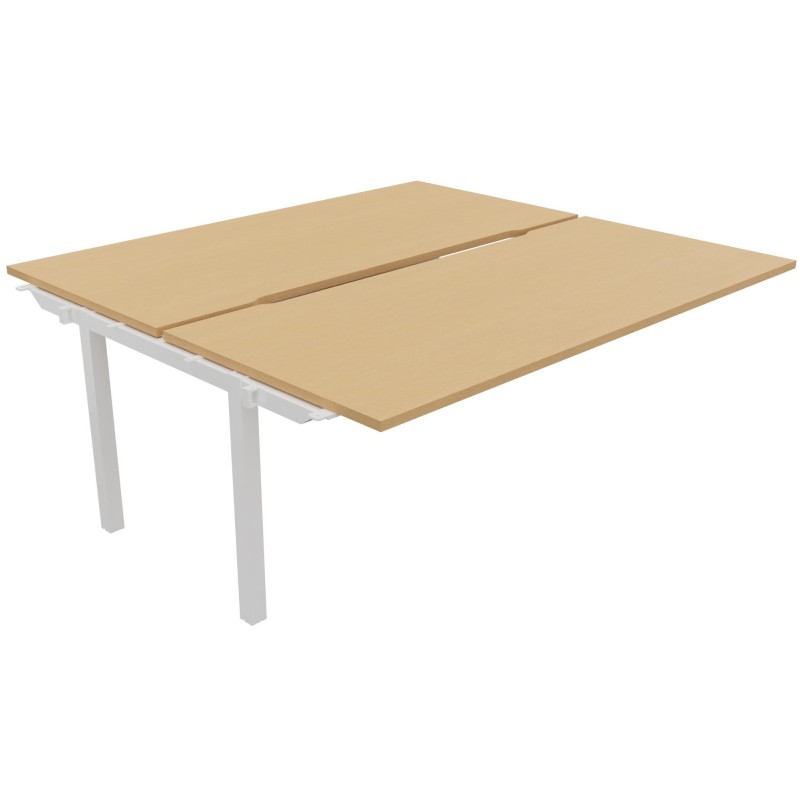 Bureau droit partagé 2 postes Burocolor échancré - Suivant - L.180 x P.163 cm - Plateau Hêtre - Pieds Blanc