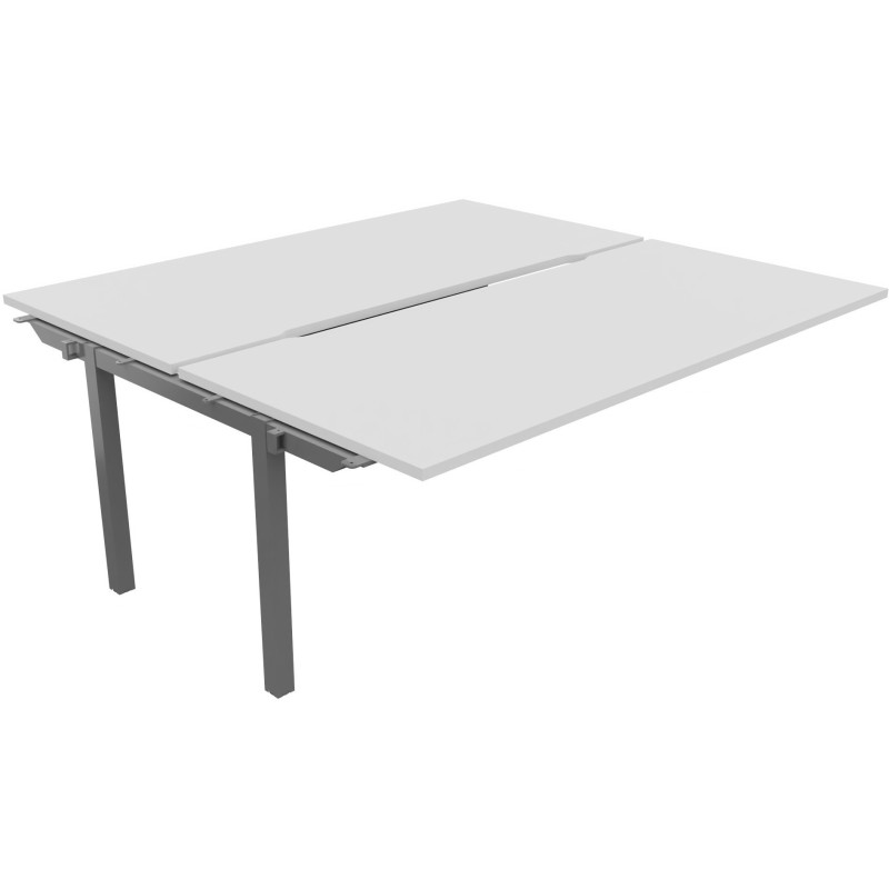 Bureau droit partagé 2 postes Burocolor échancré - Suivant - L.180 x P.163 cm - Plateau Blanc - Pieds Aluminium
