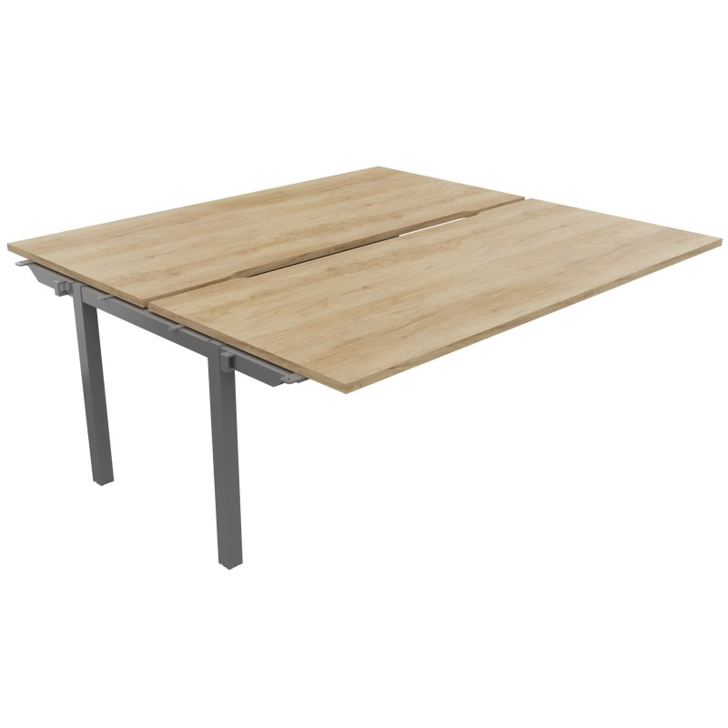 Bureau droit partagé 2 postes Burocolor échancré - Suivant - L.180 x P.163 cm - Plateau Chêne Nebraska - Pieds Aluminium