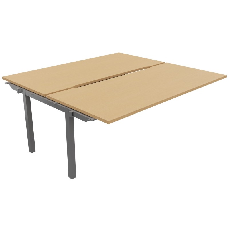 Bureau droit partagé 2 postes Burocolor échancré - Suivant - L.180 x P.163 cm - Plateau Hêtre - Pieds Aluminium
