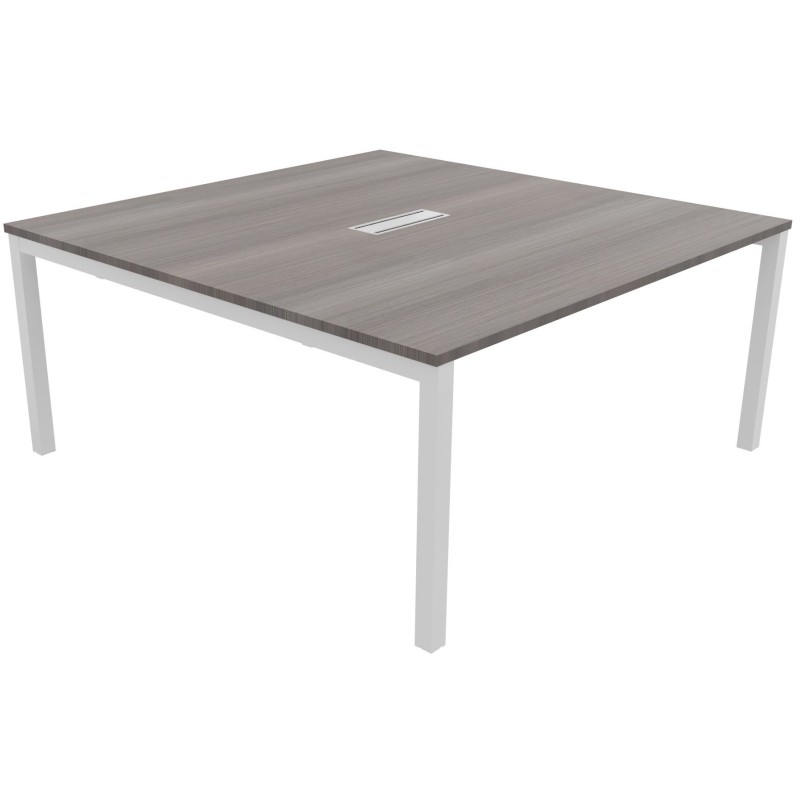Bureau manager Burocolor avec trappe d'accès - L.160 x P.163 cm - Plateau Cèdre - Pieds Blanc