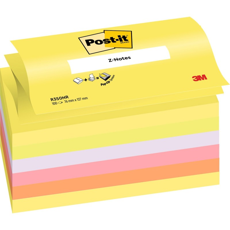 Post-it Notes repositionnables Z-Notes 76 x 127 mm - Assorties Néon - Lot 6 blocs de 100 feuilles