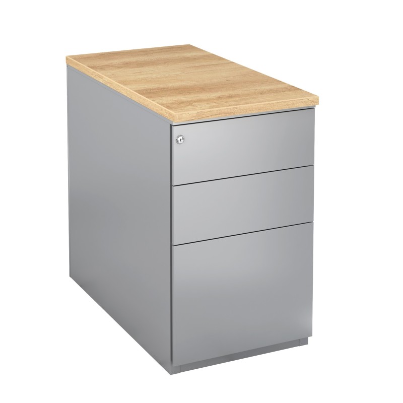 Caisson métal hauteur bureau L.42 x P.80 x H.72 cm - Corps Aluminium - Top Chêne Nebraska