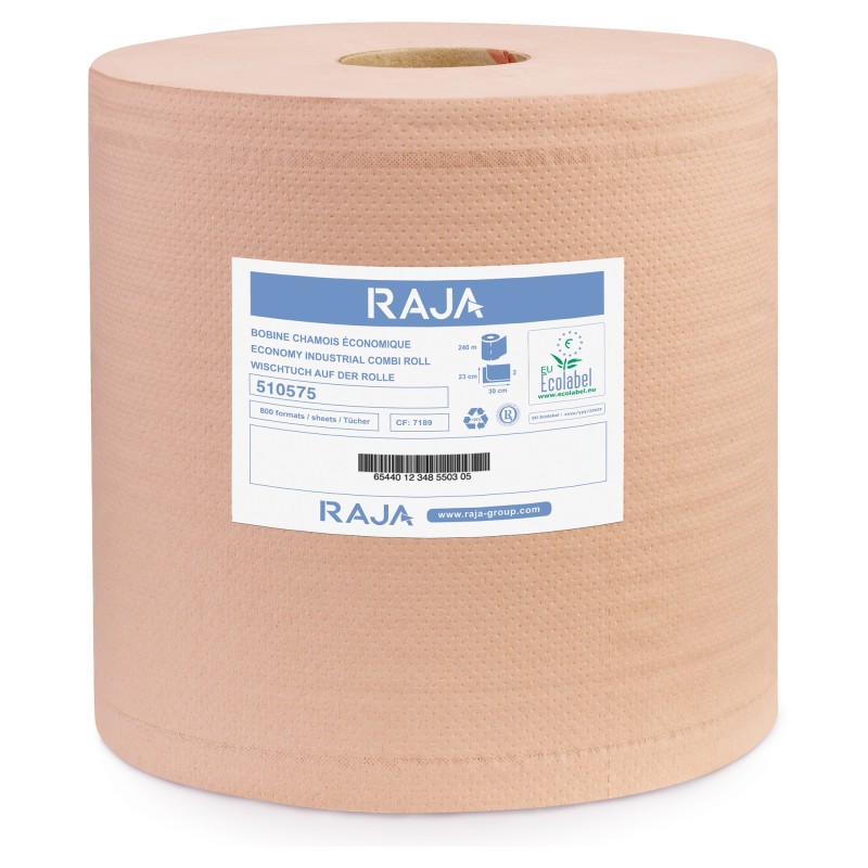 RAJA Essuie-tout papier recyclé double épaisseur - Bobine chamois 800 feuilles 22 x 30 cm - 510575 - Lot de 2