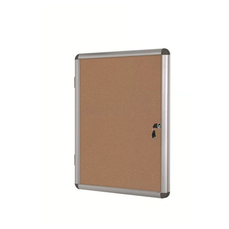 Bi-Office Vitrine d'intérieur Enclore porte-battante fond en liège 12 feuilles A4 - Cadre aluminium gris