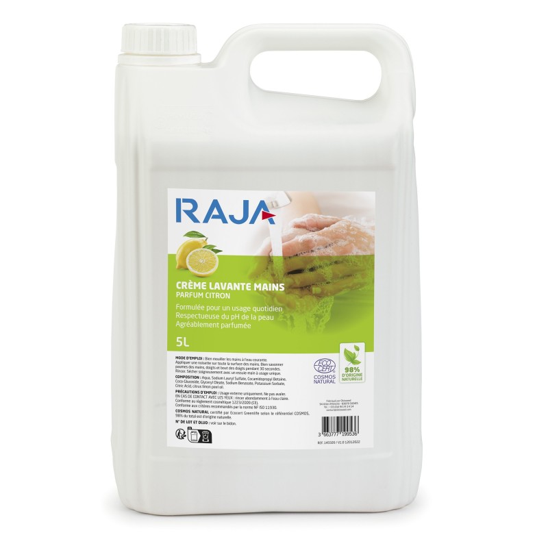 RAJA Crème lavante éco-responsable parfum citron - Bidon de 5L