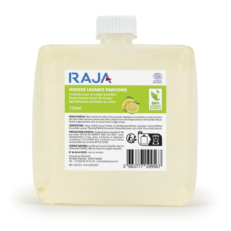 RAJA Savon mousse pour les mains parfum citron - Cartouche 750ml