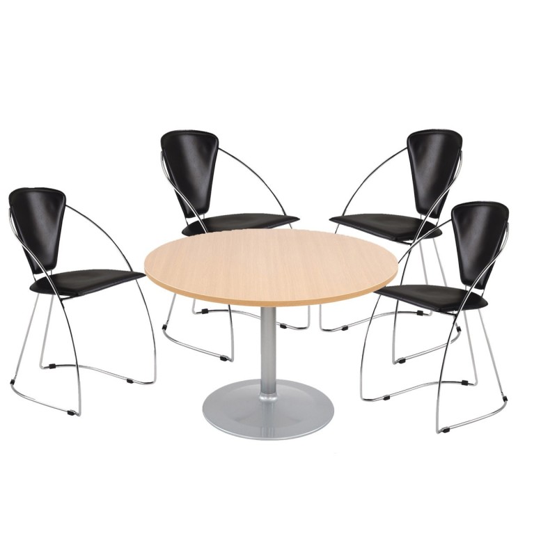 Pack : Table de réunion ronde 120cm PURE - Chêne pieds Aluminium + 4 fauteuils Laura