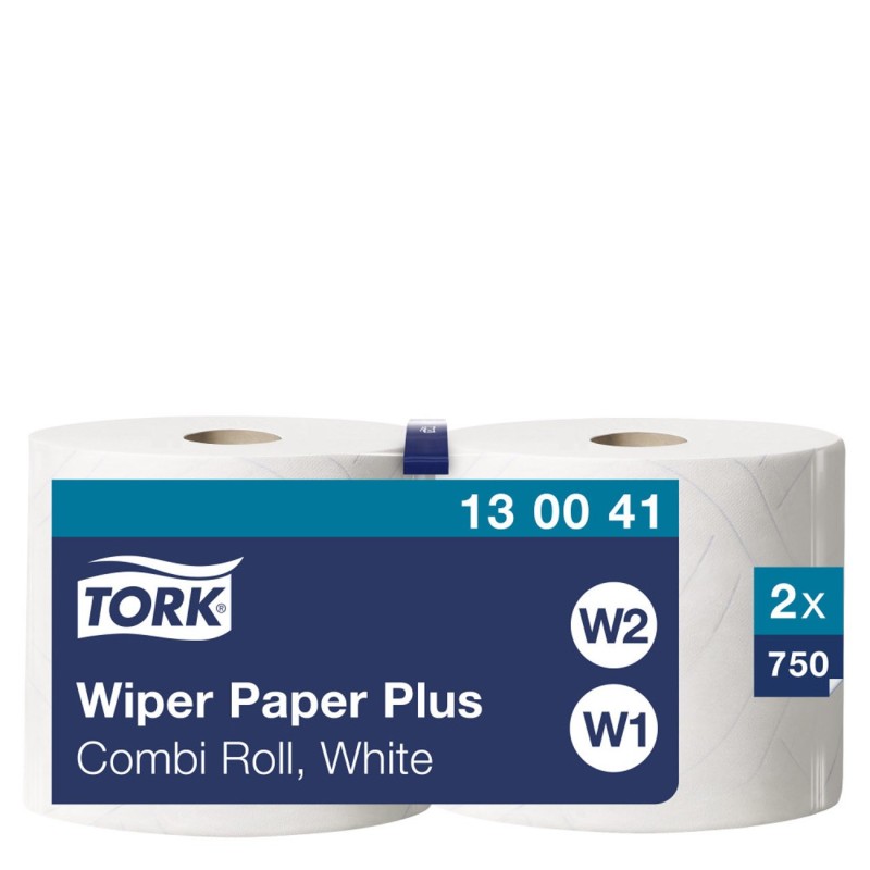 Tork Papier d'essuyage Plus blanc W1/2 multi-usages - 130041 - Lot de 2 bobines de 750 feuilles