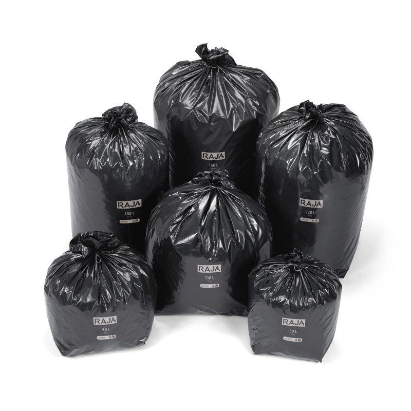 RAJA Sac poubelle 100L noir 100% recyclé déchets lourds - Lot de 200