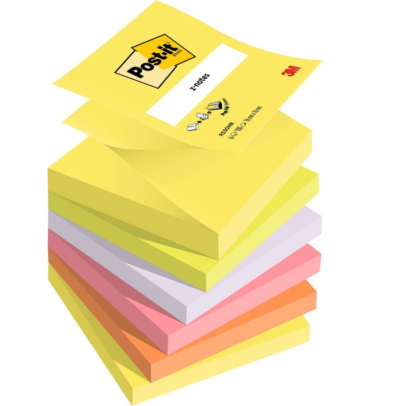 Post-it Notes repositionnables Z-Notes 76 x 76 mm - Assorties Néon - Lot 12 blocs de 100 feuilles