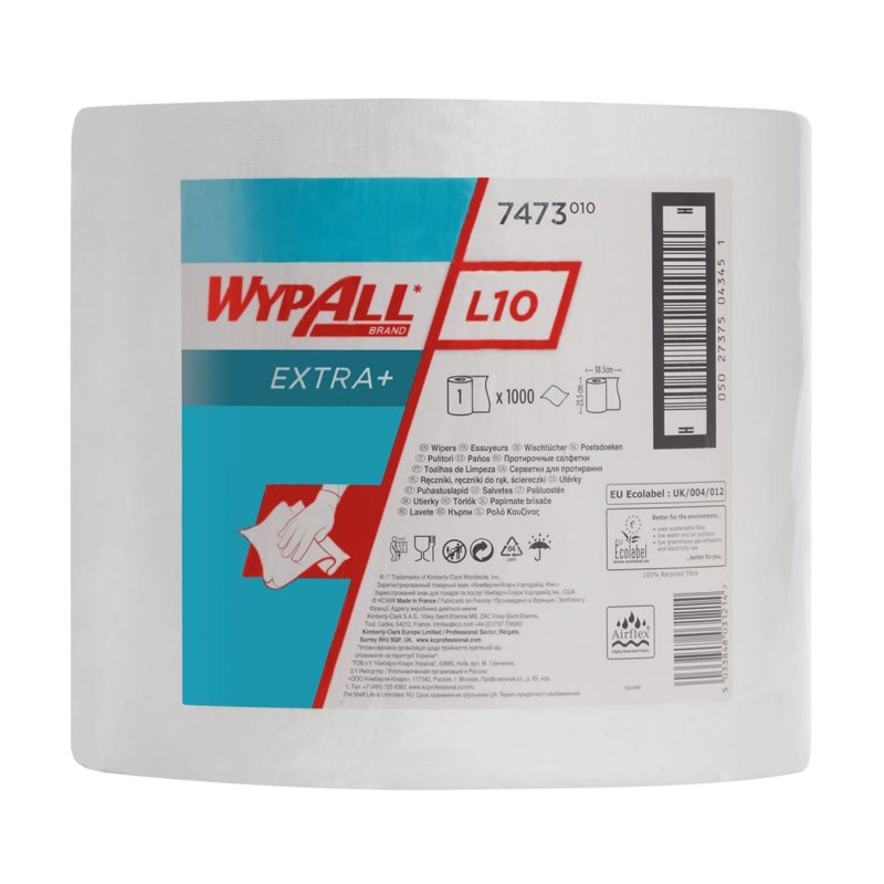 Wypall Papier d'essuyage à dévidage central L20, simple épaisseur, 1000 feuilles, 236 mm - 7473 - Blanc - Lot de 2