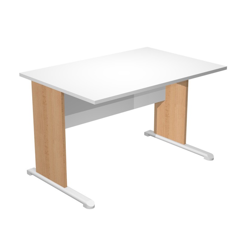 Bureau droit Pronto Bois - L.120 x P.80 cm - Plateau Blanc - Pieds L Hêtre