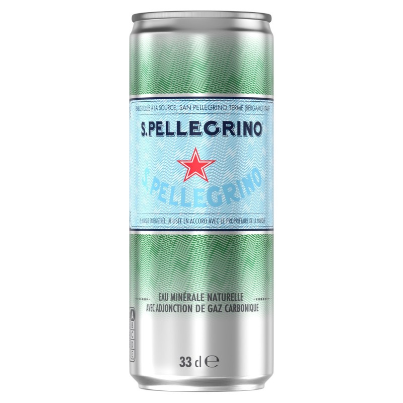 San Pellegrino Eau minérale gazeuse Canette de format slim - Lot de 24 canettes de 33 cl