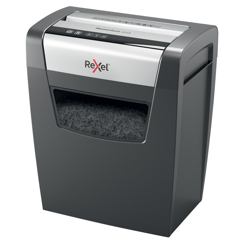 Rexel Destructeur de documents Momentum X312 coupe croisée DIN P-3 - 12 feuilles - corbeille 23L - Noir
