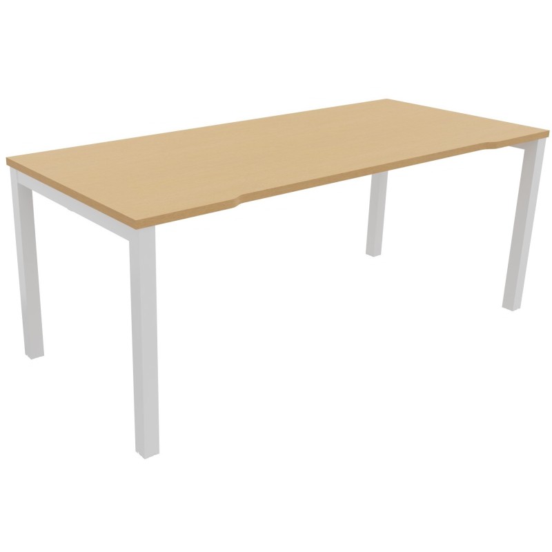 Bureau droit échancré Burocolor - L.180 x P.80 cm - Plateau Hêtre - Pieds Blanc