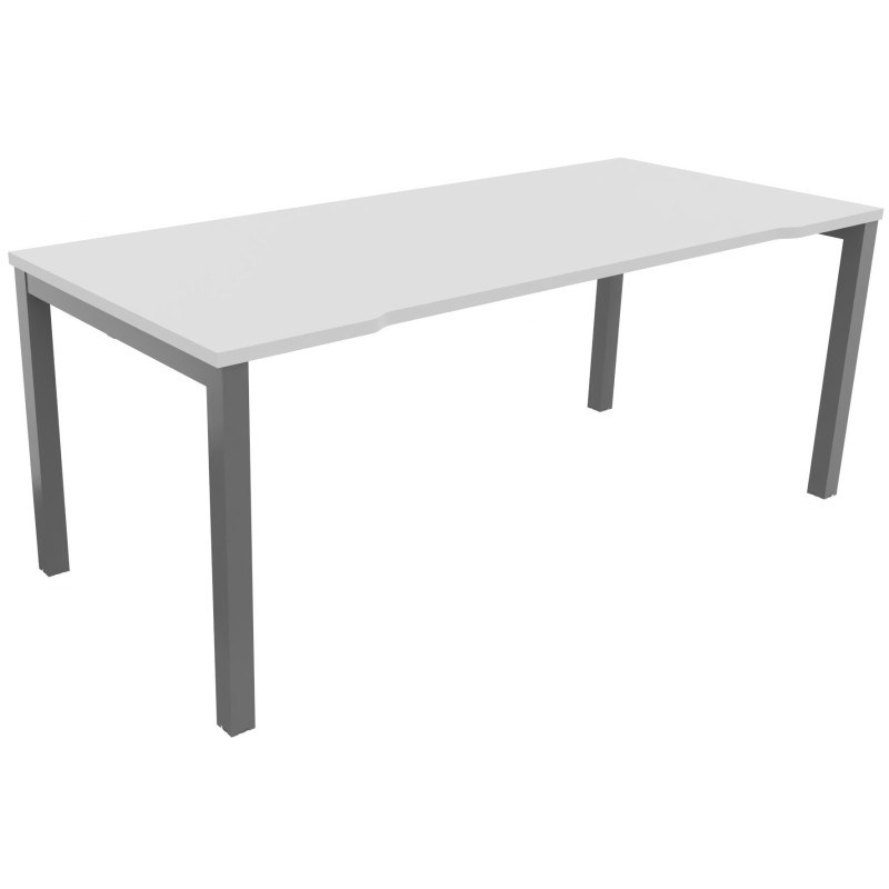 Bureau droit échancré Burocolor - L.180 x P.80 cm - Plateau Blanc - Pieds Aluminium