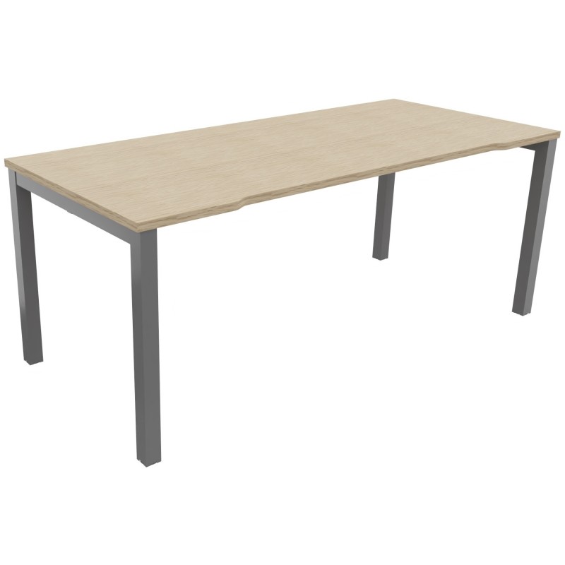 Bureau droit échancré Burocolor - L.180 x P.80 cm - Plateau Chêne - Pieds Aluminium
