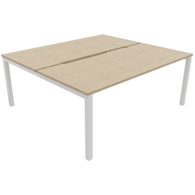 Bureau droit partagé 2 postes Burocolor échancré - Départ - L.180 x P.163 cm - Plateau Chêne - Pieds Blanc