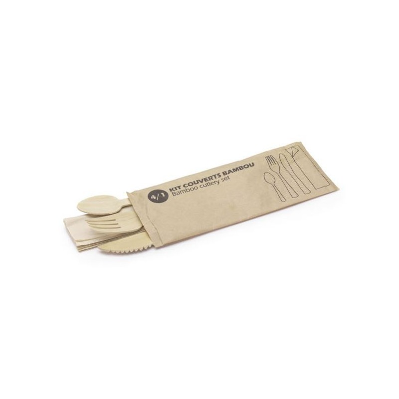 Kit couverts en bambou 4 pièces - Lot de 50