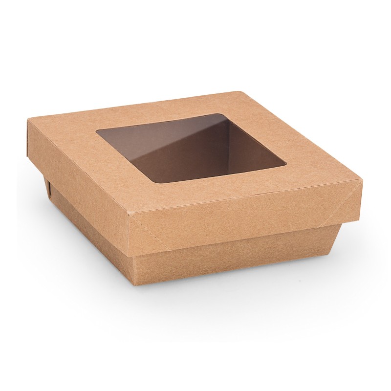 Boîte en carton carrée 75cl couvercle à fenêtre Kraft brun - lot de 50