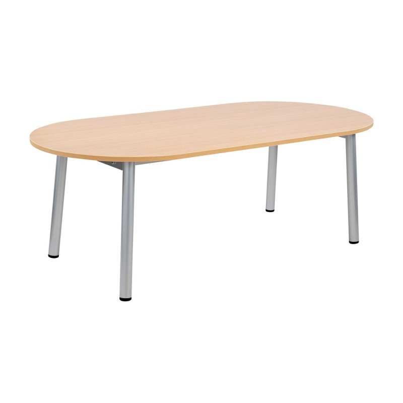 Table de réunion direction Congrès L.210 x P.102 cm - Plateau ellipse Chêne - Pieds Aluminium