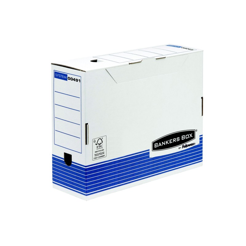 Bankers Box Boîte archives automatique FSC - Dos 15 cm - Blanc / Bleu - Lot de 10