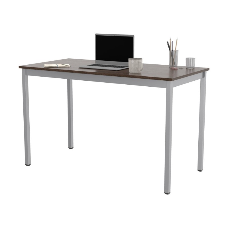 Table de réunion modulable rectangle - L.120 x P.60 cm - Plateau Noyer - Pieds Aluminium