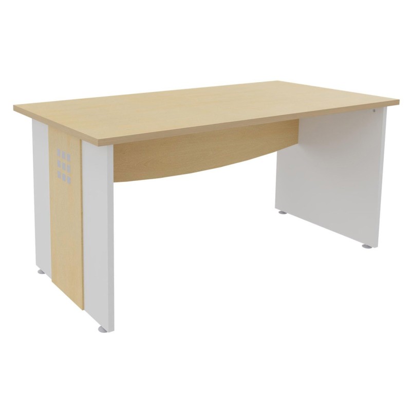 Bureau droit Axiome - L.120 x P.80 cm - Plateau Hêtre - Pieds panneaux Blanc/Hêtre