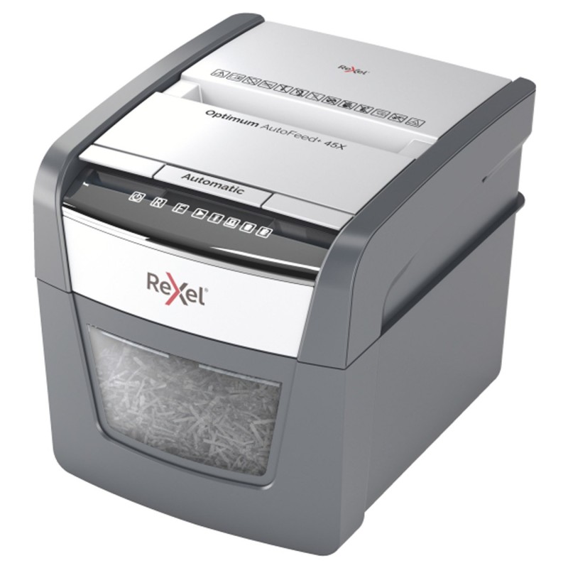 Rexel Destructeur de documents Optimum Auto+ 45X coupe croisée DIN P4 - 45 feuilles - Corbeille 20L - Anthracite