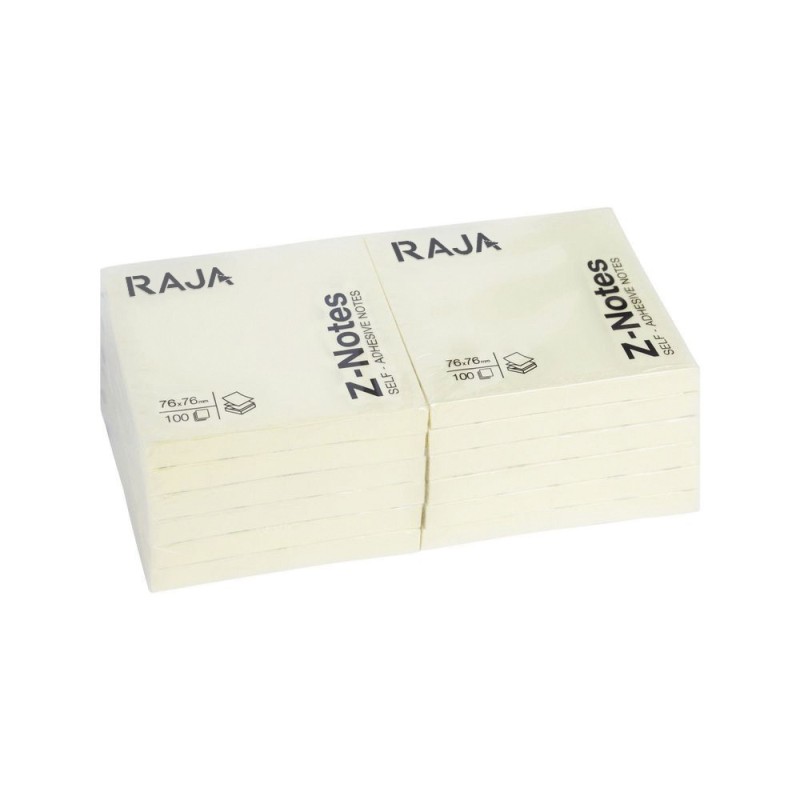 RAJA Z-Notes auto-adhésives 76 x 76 mm - Jaune - Lot de 12 blocs de 100 feuilles