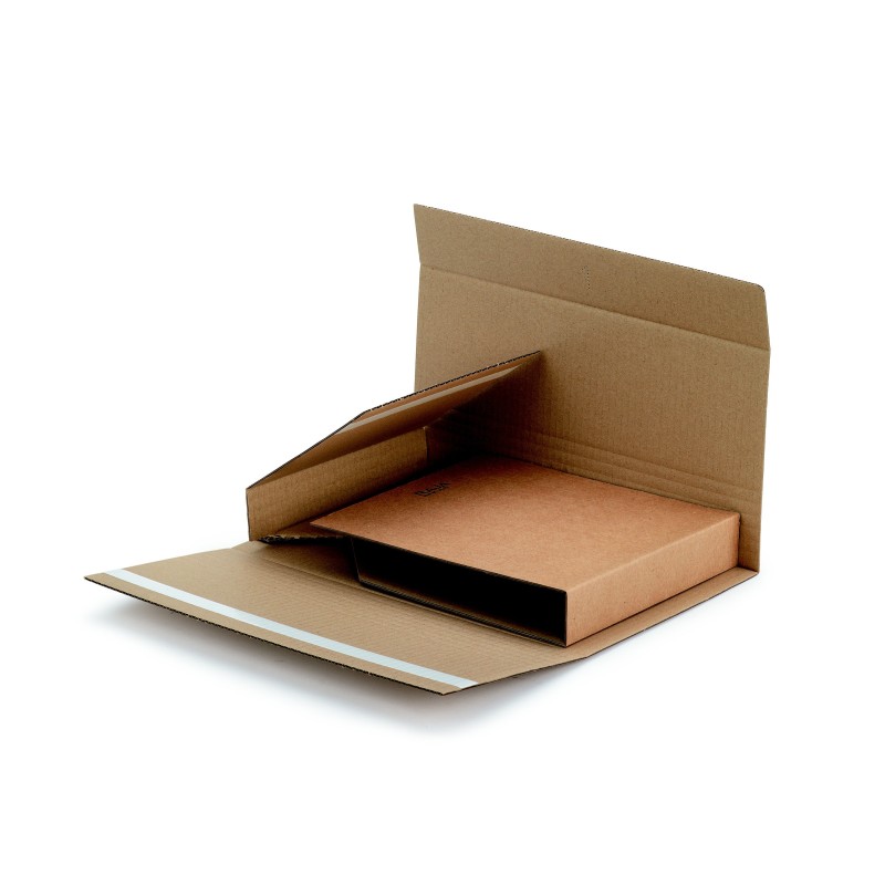 Etui-croix postal avec fermeture adhésive en carton simple cannelure brun - 31 x 22 cm - Lot de 50