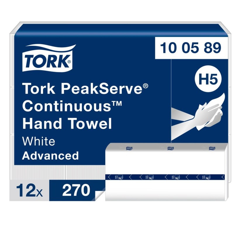 Tork PeakServe Essuie-mains en continu Advanced H5 blanc - Lot de 12 paquets de 270 feuilles
