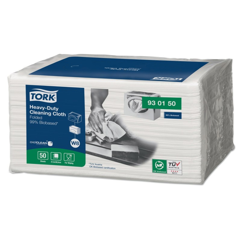 Tork Chiffon de Nettoyage ultra-résistant blanc W8 biosourcé - Paquet de 50 chiffons