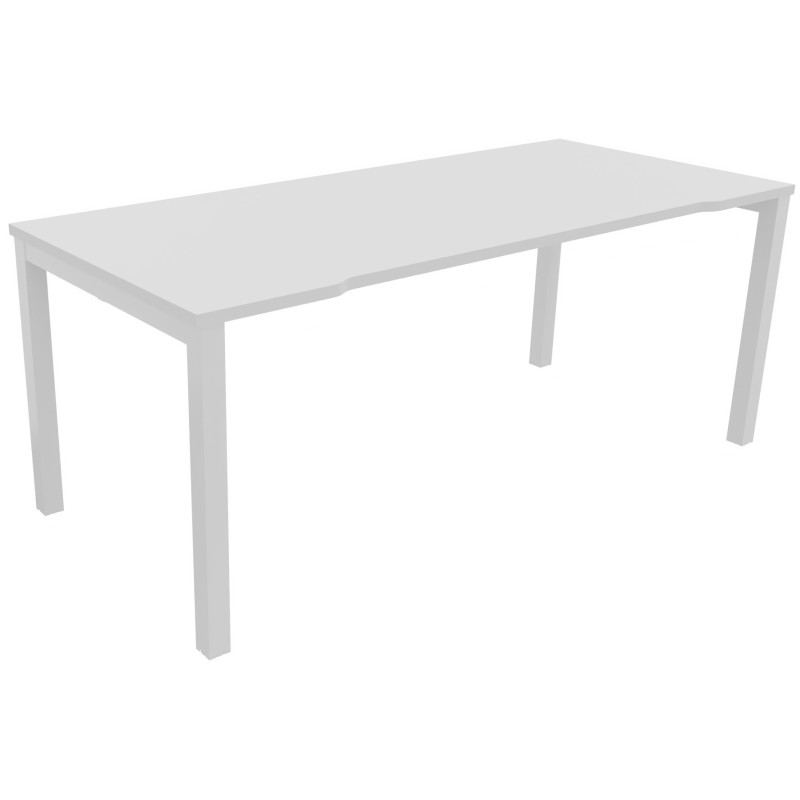 Bureau droit échancré Burocolor - L.180 x P.80 cm - Plateau Blanc - Pieds Blanc