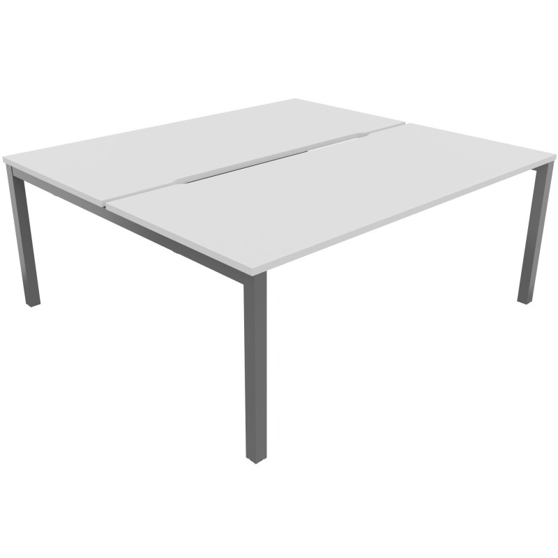 Bureau droit partagé 2 postes Burocolor échancré - Départ - L.180 x P.163 cm - Plateau Blanc - Pieds Aluminium