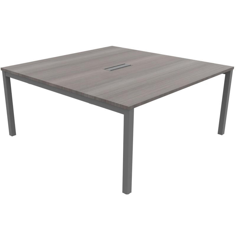 Bureau manager Burocolor avec trappe d'accès - L.160 x P.163 cm - Plateau Cèdre - Pieds Aluminium