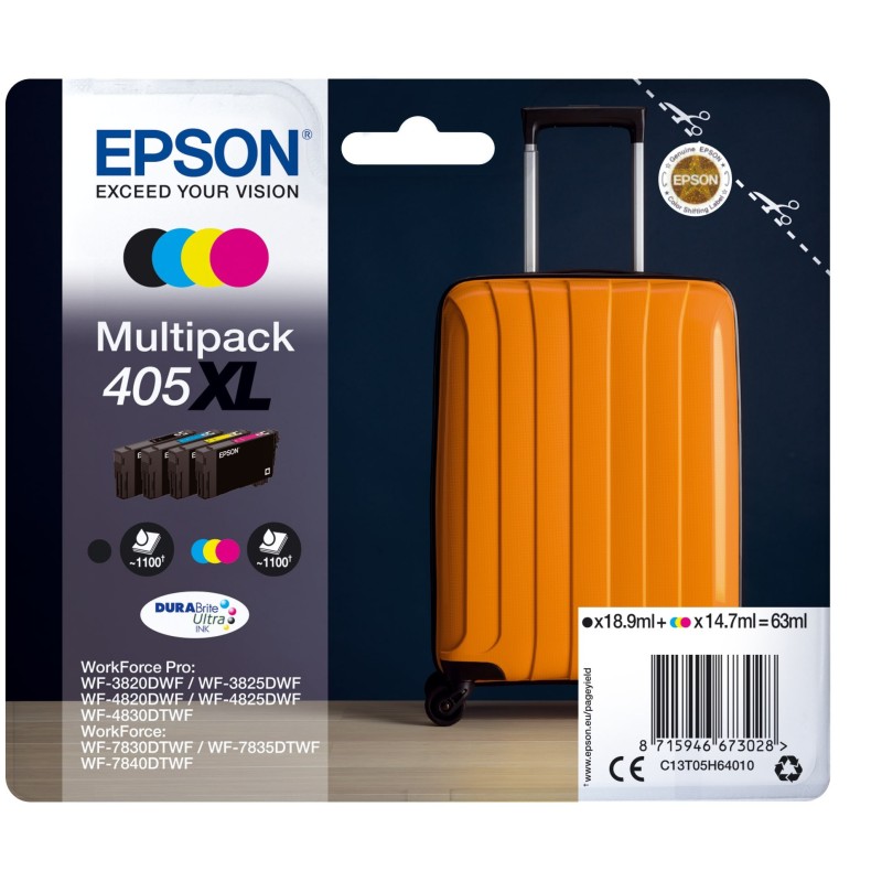 Epson 405 XL ''Valise'' Cartouche d'encre originale grande capacité C13T05H64010 - Pack de 4 (Noir, Cyan, Magenta, Jaune)
