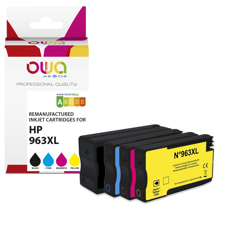 OWA Cartouche d'encre compatible HP 963XL - K10542OW - Pack de 4 (Noir, Cyan, Magenta, Jaune)