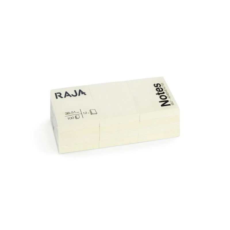 RAJA Notes repositionnables 38 x 51 mm - Jaune pastel - Lot 12 blocs de 100 feuilles