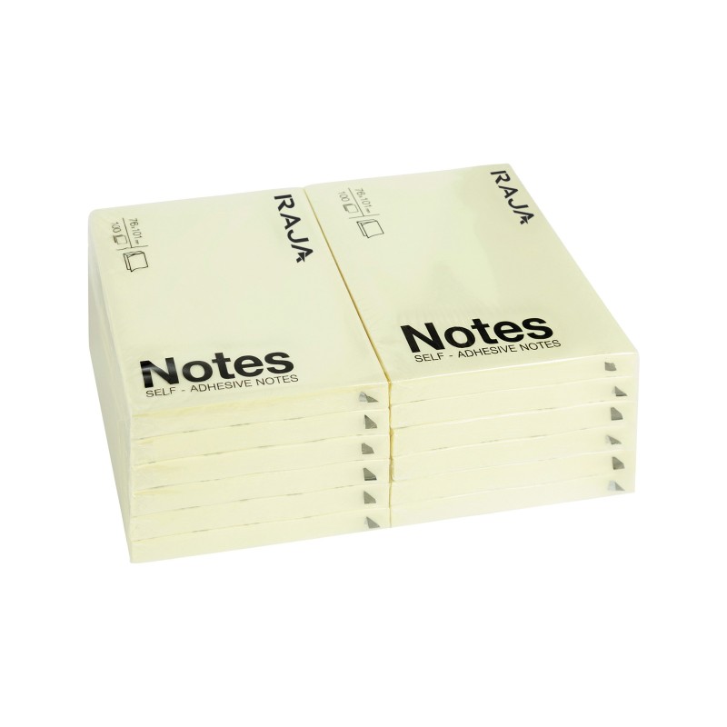 RAJA Notes repositionnables 76 x 127 mm - Jaune pastel - Lot 12 blocs de 100 feuilles