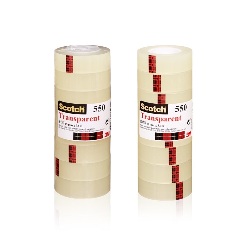Scotch Rouleau Transparent 550 19 mm x 33 m - Lot de 8 rubans