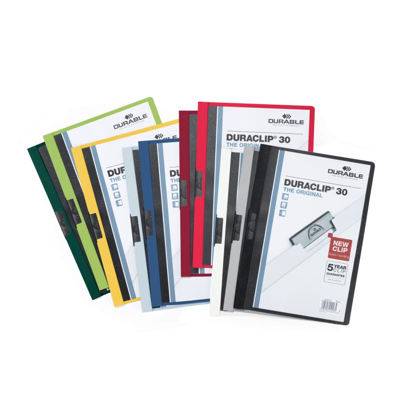 Durable Chemise à clip A4 Duraclip en PVC - 30 feuilles - Assortis - Lot de 25