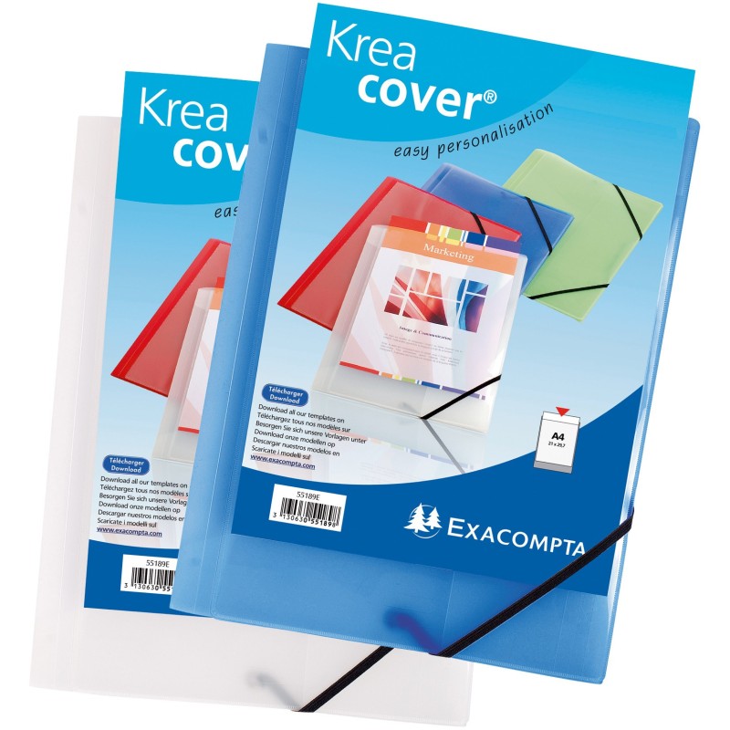Exacompta KreaCover - Chemise à 3 rabats dos 15 mm personnalisable à élastique Blanc opaque - Lot de 25