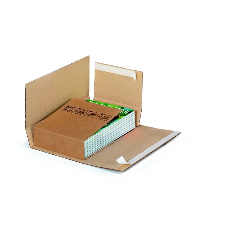 Etui-croix postal avec fermeture adhésive en carton simple cannelure brun - 23 x 15 cm - Lot de 50