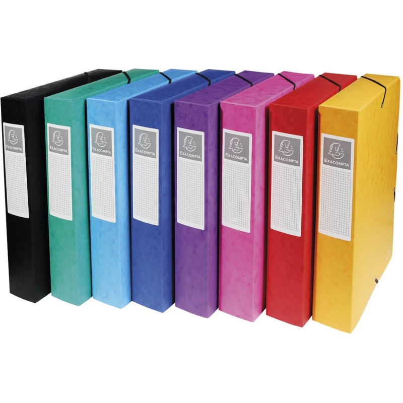 Exacompta Boîte de classement A4 Exabox - Carte lustrée 7/10E - Dos 6 cm - Assorties - Lot de 8