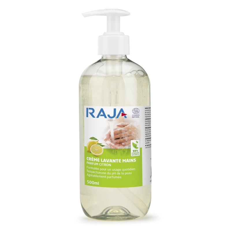 RAJA Crème lavante éco-responsable - Citron - Flacon pompe 500 ml