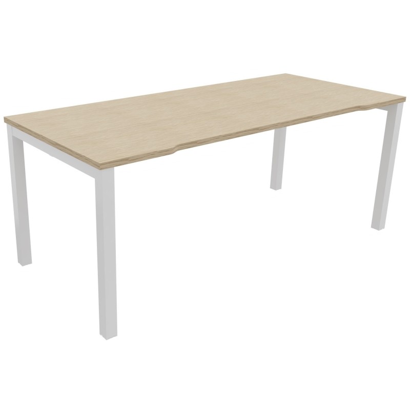 Bureau droit échancré Burocolor - L.180 x P.80 cm - Plateau Chêne - Pieds Blanc