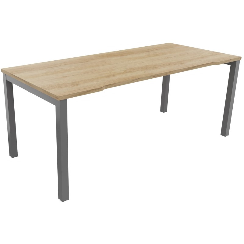 Bureau droit échancré Burocolor - L.180 x P.80 cm - Plateau Chêne Nebraska - Pieds Aluminium